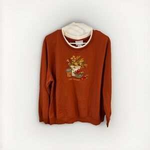 ALFRED DUNNER Burnt Orange "GIVE THANKS" Thanksgiving Embroidered XL Fleece Top